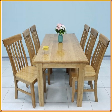 Rustic Oak : Bàn Ăn 1m6 + 6 Ghế ( 5 Nan - Mặt Gỗ )